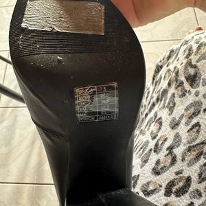 Black leather pointy heel sock booties